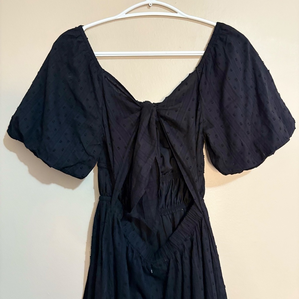 Japna Black Eyelet Cotton Puff Sleeve Open Back Dress – Size Small EUC - Picture 11 of 16